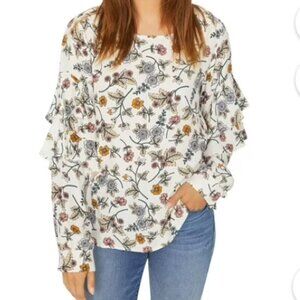 Sanctuary Womens Tilly Floral Print Flounce Sleeves Blouse Size Medium